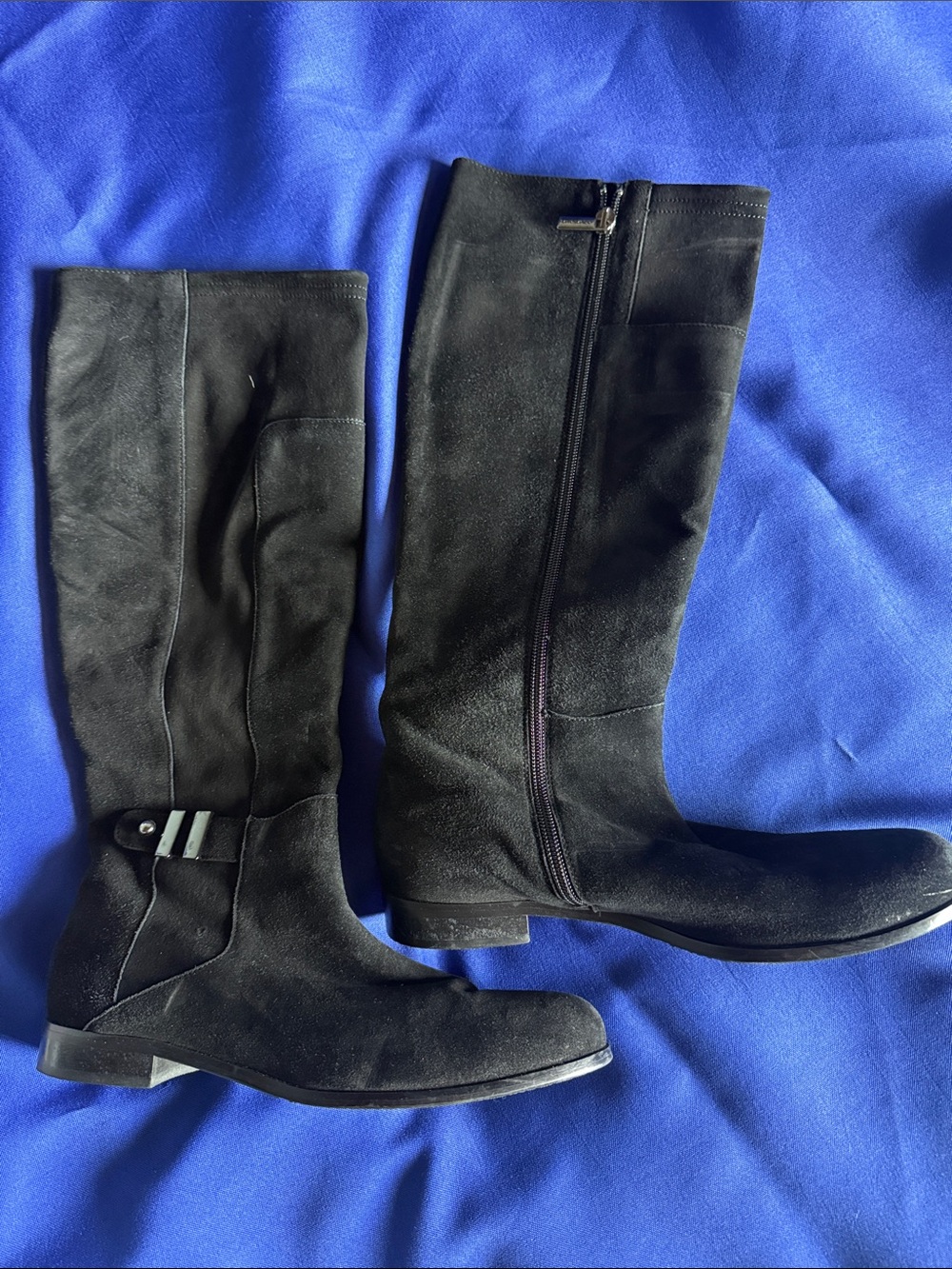 Aquatalia Black Suede Knee Boots with Ankle Strap